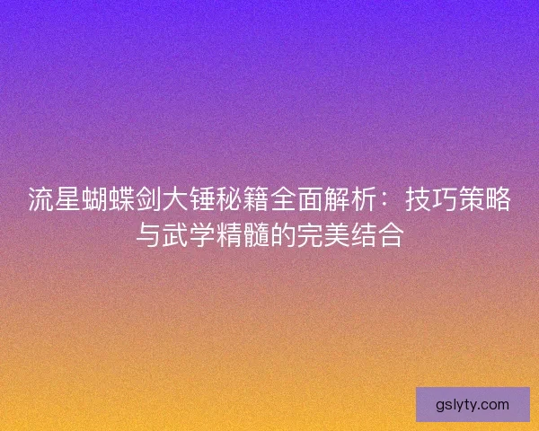 流星蝴蝶剑大锤秘籍全面解析：技巧策略与武学精髓的完美结合
