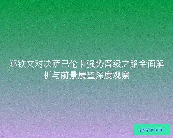 郑钦文对决萨巴伦卡强势晋级之路全面解析与前景展望深度观察